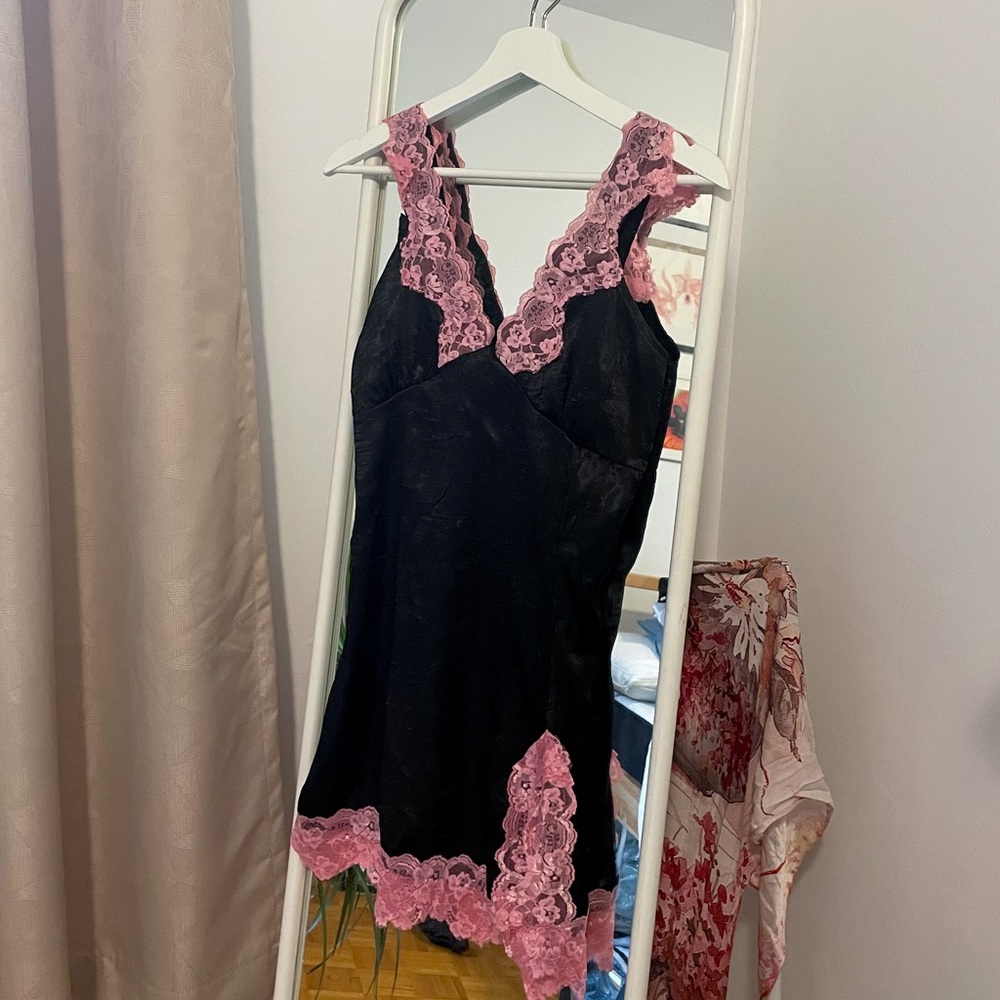 SOLD Black with pink lace slip dress